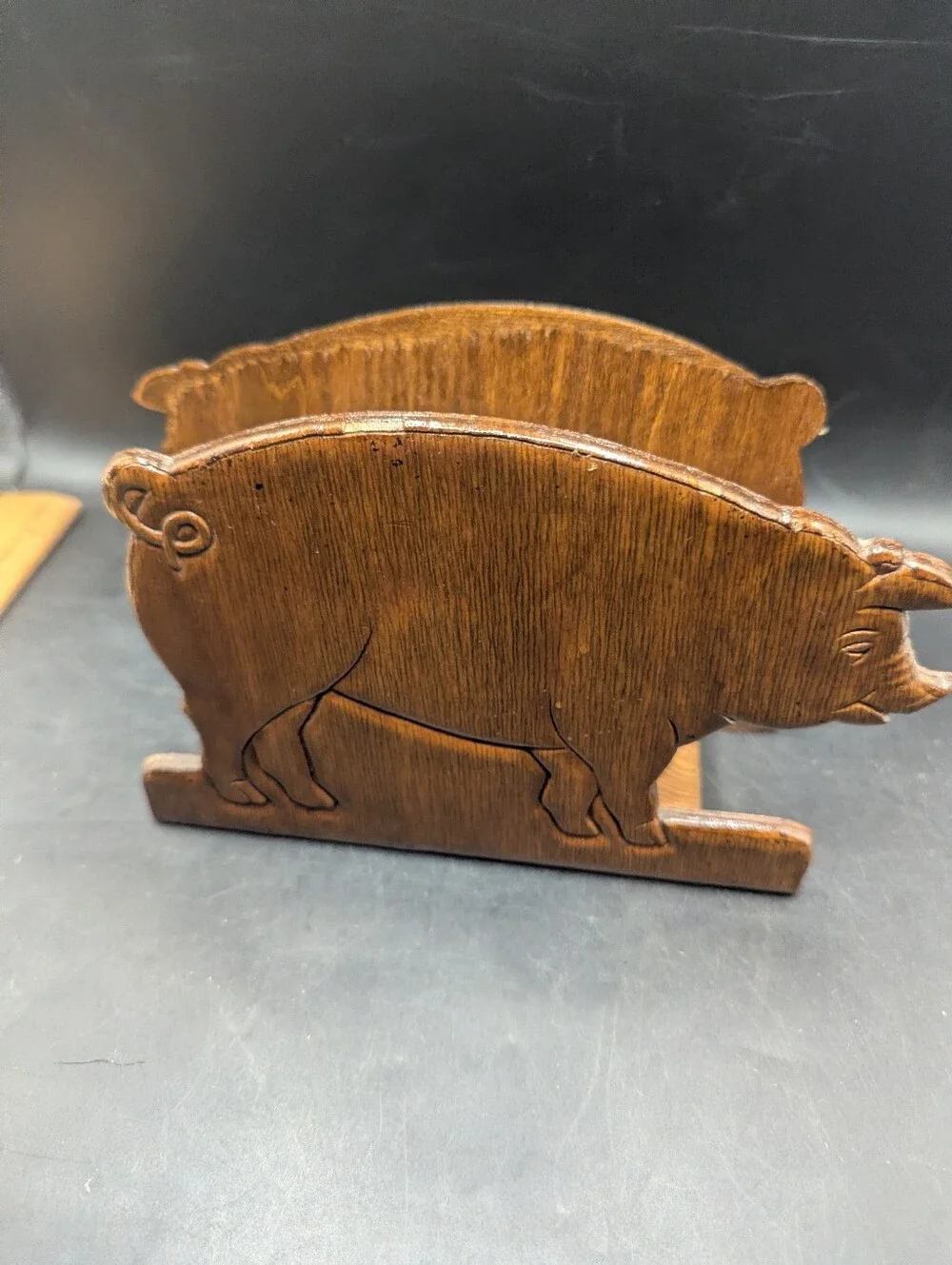 Wooden Pig Napkin Holder - Dark Brown